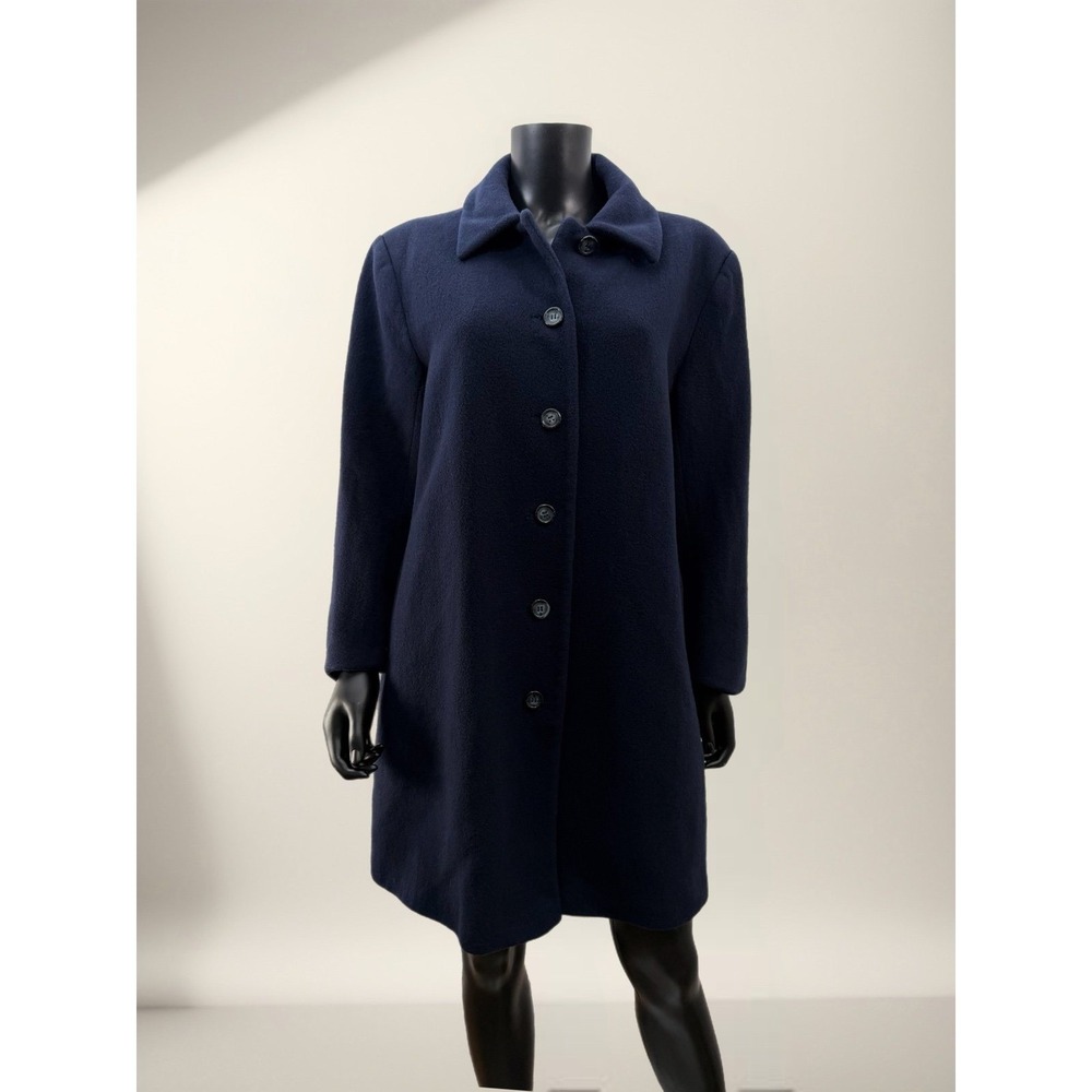 Preston & York 100% Wool Navy Button Front Coat Jacket 16W Lined Pockets Classic